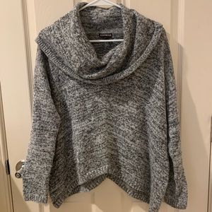 Express Cowl Neck, Asymmetrical Hem, Grey Sweater